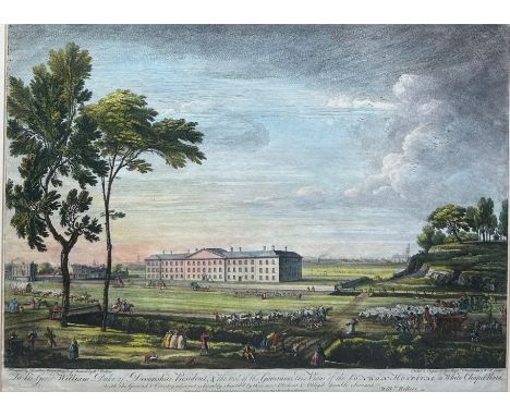 AN 18TH CENTURY HAND COLOURED ETCHING AND ENGRAVING OF 'THE VIEW OF THE LONDON HOSPITAL IN WHITECHAPEL ROAD,Etched and engrav