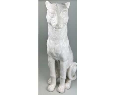 A LARGE FREE STANDING CERAMIC PANTHER STATUE, 94cm h 