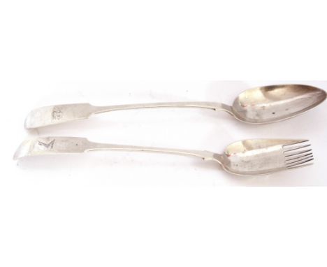 Mixed Lot: Victorian Fiddle pattern silver basting spoon, Exeter 1838, maker Robert Williams, together with a further George 