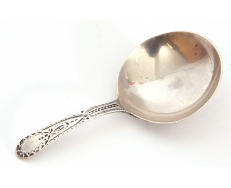 George III silver caddy spoon, the stem decorated with bright cut detail, London 1803, maker's mark JW, g/w 11gms, 8cm long  