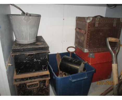 Hand tools to include a water ram, a record plane, chest, sheers and other itemsLocation: 
