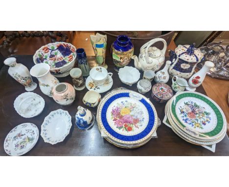 A mixed lot of ceramics to include a 19th century Mettlach German vase Royal Doulton Coalport, Wedgwood, Royal Albert, Ansley