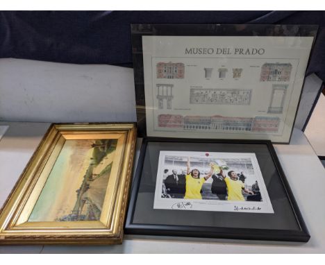 Mixed pictures to include a signed FA Cup Final Arsenal 1971 print, a Victorian oil painting and an architecture printLocatio