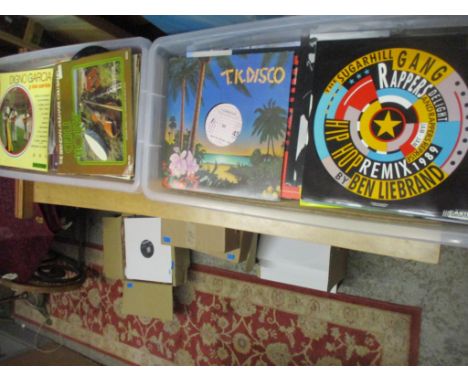 A selection of LP records and 45rpm club dance mixes to include Jack 'n' Chill, Black Box, The Sugarhill Gang Rappers, T K Di