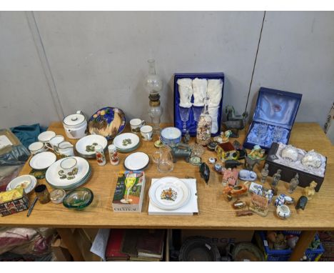 Ceramics and glass to include a pair of Webb champagne flutes, boxed, Edinburgh crystal, a Wedgwood Primrose pattern breakfas