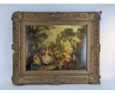 After Nicolas Lancret - 'La Camargo Dancing' oleograph, 44cm x 59cm, in a gilt frame together with a late 20th century half-l