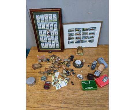 Collectables to include painted lead farm animals and buildings, a Swiza clock, cigarette cards, and other itemsLocation: 