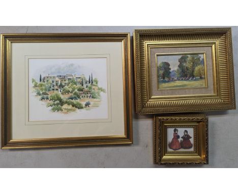 Jane Belcher, oil on board, titled 'Sunday Afternoon' A/F, together with a framed and glazed Marsha Heath watercolour and a s