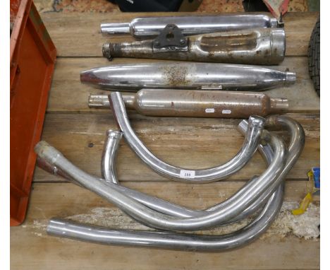 Vintage English motorcycle exhaust pipes &amp; cans 