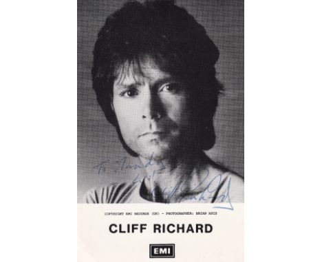 Cliff Richard, Chart Topping Superstar, 6x4 inch Signed Vintage Photo. Good condition. All autographs come with a Certificate