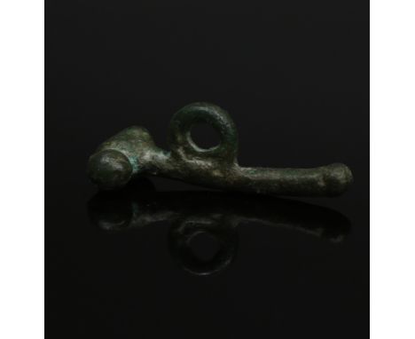 ITEM: Phallic amuletMATERIAL: BronzeCULTURE: RomanPERIOD: 1st - 3rd Century A.DDIMENSIONS: 15 mm x 16 mm x 43 mmCONDITION: Go