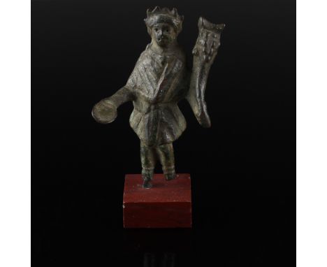 ITEM: Statuette of a LarMATERIAL: BronzeCULTURE: RomanPERIOD: 2nd - 3rd Century A.DDIMENSIONS: 60 mm x 44 mm (without stand)C