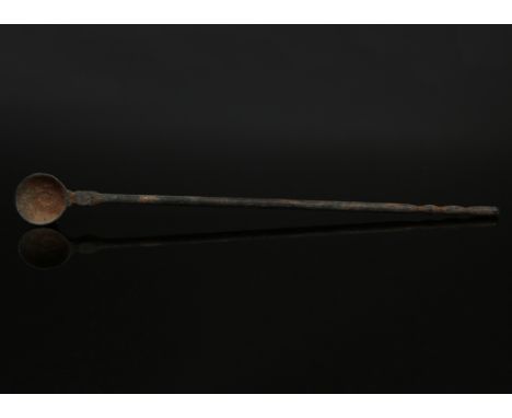 ITEM: Medical instrument, spoon probe (cyathiscomele)MATERIAL: BronzeCULTURE: RomanPERIOD: 1st - 3rd Century A.DDIMENSIONS: 1