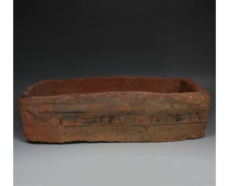 ITEM: Libation tray with hieroglyphsMATERIAL: PotteryCULTURE: EgyptianPERIOD: Ptolemaic period, 3rd - 1st Century B.CDIMENSIO