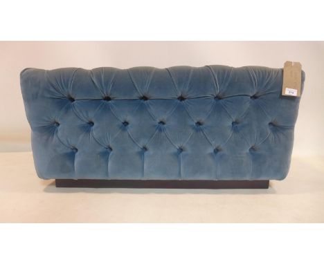 A 20th century light blue velour button upholstered rectangular stool, H.47 W.101 D.35cm 