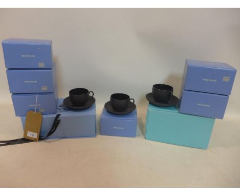 14 unused Wedgwood black basalt tea cups and saucers - 6 of which are in original boxes, others in original wrapping, teacup 