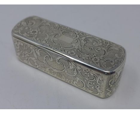 A Continental silver snuff box, with engraved C-scroll decoration on an engine turned ground and vacant cartouche, Contintent