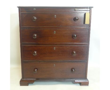 A 19th century mahogany secretaire chest, with fitted interior above three long drawers, on bracket feet, H.92 W.81 D.51cm 
