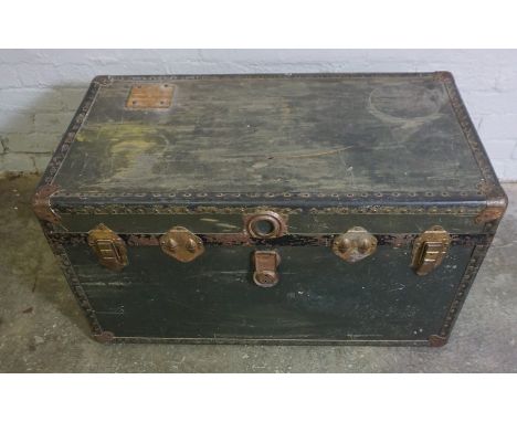 Vintage Travel Trunk, 48cm high, 92cm wide, 52cm deep, With a Pine Box, (2)