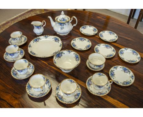 TEA SERVICE, Royal Albert bone china, 'Moonlight Rose' pattern, including a teapot, a milk jug, cake tray, sugar bowl, biscui