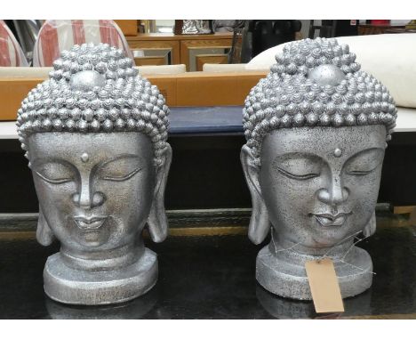 ARCHITECTURAL GARDEN BUDDHAS, a pair, faux stone, 60cm H. (2) 