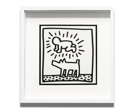 KEITH HARING Untitled (Dog and baby), 1982, lithograph, published by Tony Shafrazy Gallery NY, edition of 2000, 23cm x 23cm, 