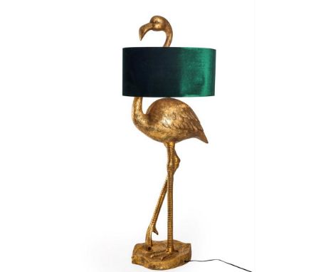 FLAMINGO FLOOR LAMP, with green velvet shade, 140cm H. 
