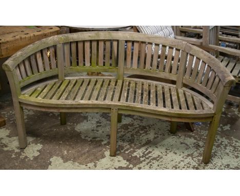 BANANA GARDEN BENCH, weathered teak, 161cm W. (with faults) 
