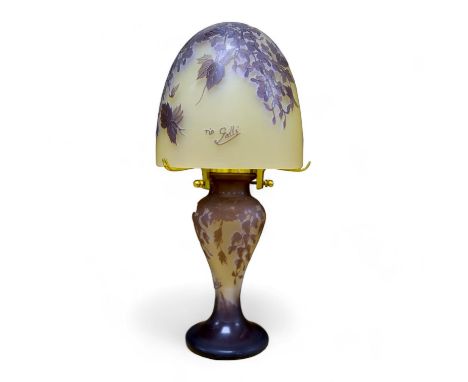 A Galle style cameo glass lamp and shade, 31cm. Condition - good, no electrical fittings or cables