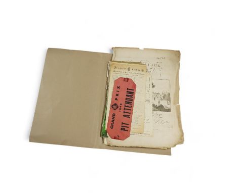 Sporting mostly cricketing ephemera, including a red Grand Prix 1948 pit attendant ticket, ticket 22cm wide. Condition - mixe