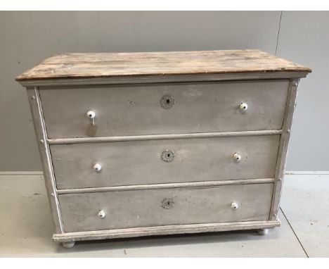 A 19th century painted Continental painted pine commode, width 128cm, depth 64cm, height 99cm. Condition - fair
