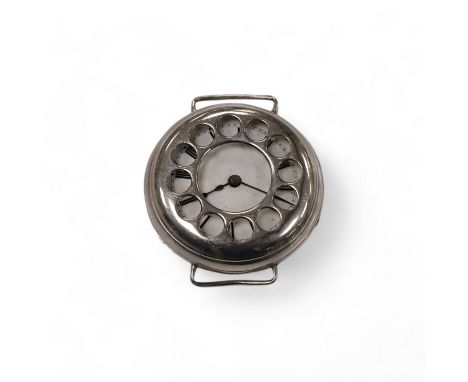 A George V silver manual wind trench watch with 'telephone dial' shrapnel guard, case import marked for London, 1917, case di