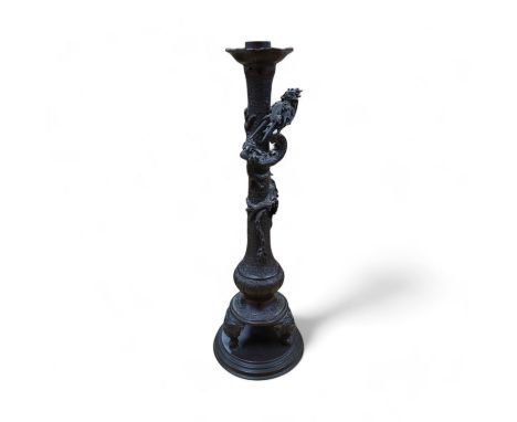 A Japanese bronze dragon table lamp, 38.5cm high. Condition - fair to good