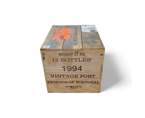 A case of twelve bottles of 1994 Dows Vintage Port, in OWC, purchased en primeur from The Wine Society. Condition - good