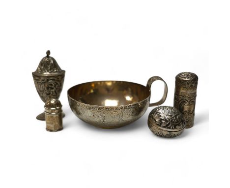 An Edwardian silver replica of a Mycenaean cup, Nathan &amp; Hayes, Chester, 1912, height 62mm, together with a late Victoria
