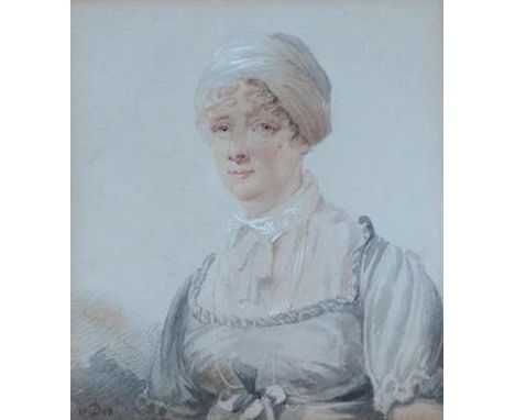 English School, watercolour, Portrait of the artist Emma Smith (1783-), 11 x 10cm. Condition - fair to good, staining and los