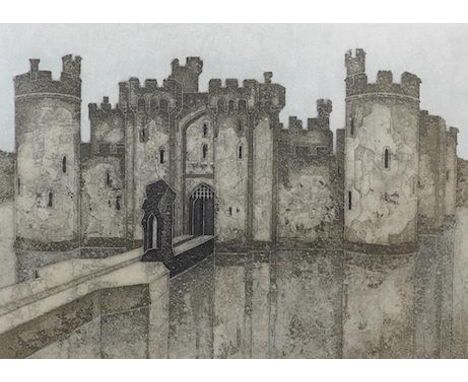 Valerie Thornton (1931-1991), etching and aquatint, 'Bodiam Castle, 1977', signed and titled in pencil, 187/250, 36 x 49cm. C