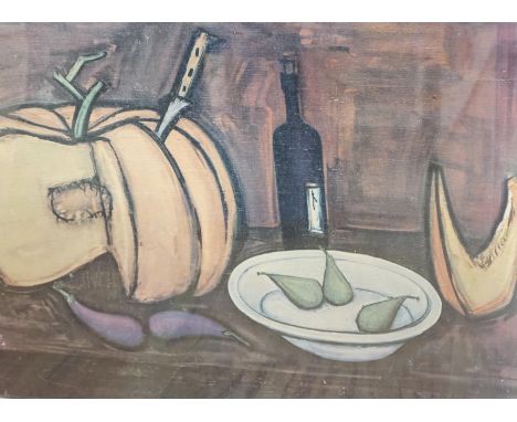 After Bernard Buffet (French, 1928-1999), colour lithograph, Expressionist still life of fruit and vegetables, 59 x 74cm. Con