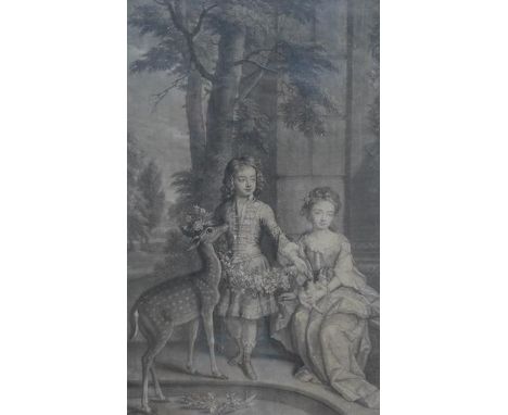 After Godfrey Kneller (1646-1723), print, The Lord Buckhurst &amp; Lady Mary Sackville his sister, 39 x 24cm. Condition - fai