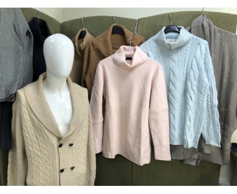 A JOHNSTONS CASHMERE 44" CABLE KNIT CARDIGAN, A KNITTED CARDIGAN WITH NECK TIE, A TSE CASHMERE ROLL NECK JUMPER SIZE MED, A R