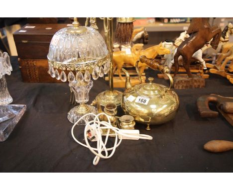 Collection of brassware with table light and companion set. This lot is not available for in-house P&amp;P. 