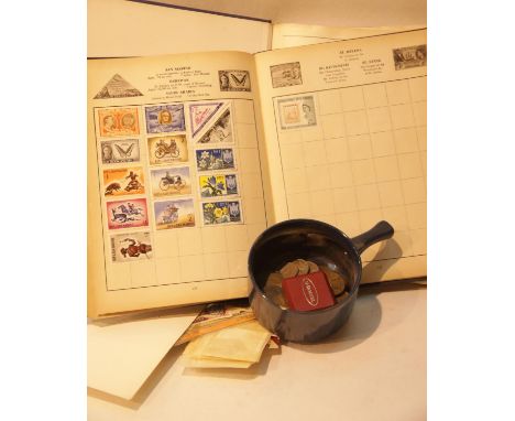 Vintage Swiftsure stamp album with contents and one other plus a container of mixed coins. P&amp;P Group 1 (£14+VAT for the f