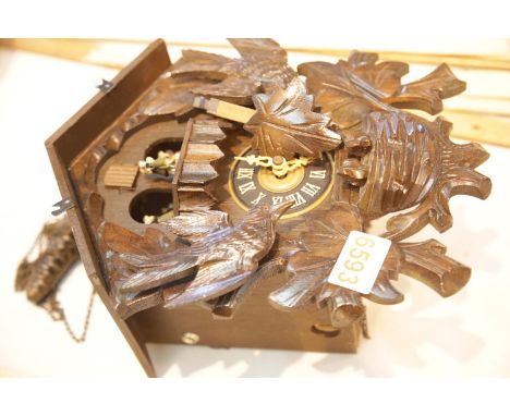 Vintage black forest type cuckoo clock with weights. P&amp;P Group 2 (£18+VAT for the first lot and £2+VAT for subsequent lot