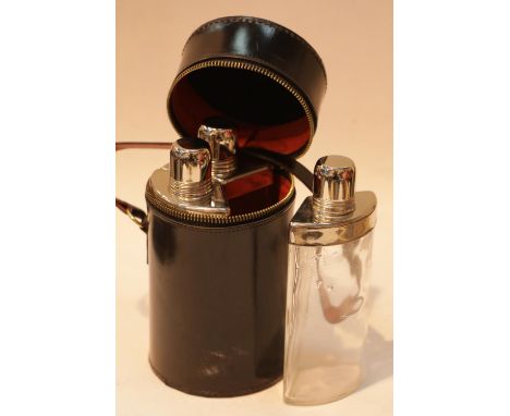 Leather cased three bottle spirit set. P&amp;P Group 1 (£14+VAT for the first lot and £1+VAT for subsequent lots) 