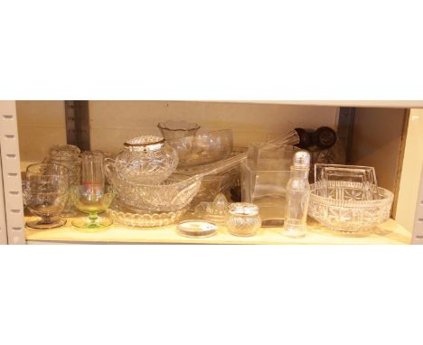 Shelf of mixed glass. This lot is not available for in-house P&amp;P. 