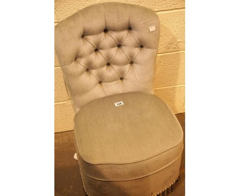 Upholstered bedroom chair with button back. This lot is not available for in-house P&amp;P 