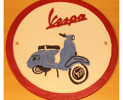 Cast iron Vespa Scooter sign, D: 30 cm. P&amp;P Group 2 (£18+VAT for the first lot and £2+VAT for subsequent lots) 