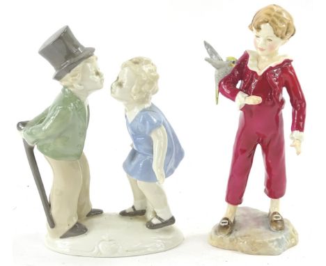 A Royal Worcester porcelain model titled The Parakeet, after Freda Doughty, printed mark in black to underside and a Continen