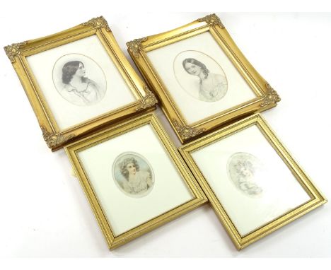 After J Fisher (fl 1850) after Calder. Portrait quarter profile, coloured engravings, 18cm x 13cm and two others. (4)