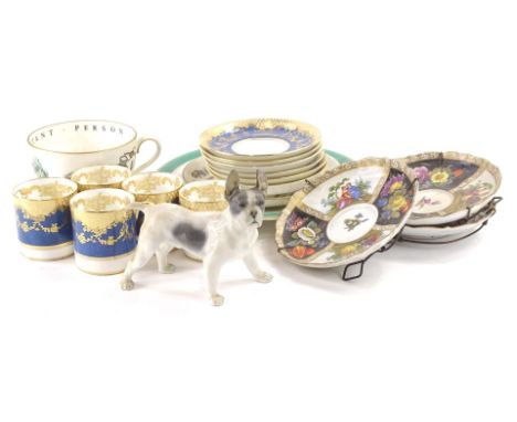 Pottery, porcelain and effects, Kaufman style plates decorated with courting couple, blue cross sword mark beneath, 14cm W, R